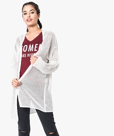 GEMO Gilet en maille ajourées porté ouvert blanc chine