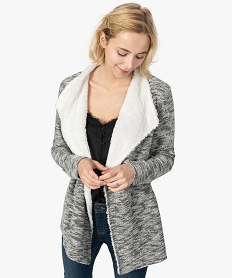 GEMO Gilet femme en maille bouclette doublé sherpa Gris