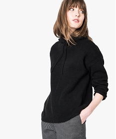GEMO Pull grosse maille à capuche noir standard