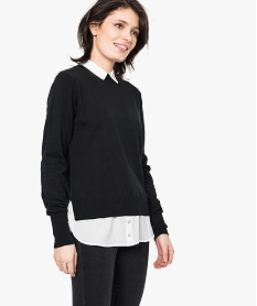 pull uni avec col et bas de chemise noir6587701_1