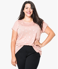 GEMO Tee-shirt femme grande taille à manches courtes à motifs Rose
