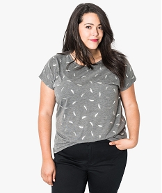 tee-shirt femme grande taille a manches courtes a motifs gris6599401_1