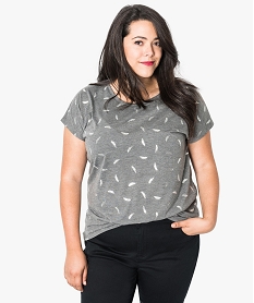 GEMO Tee-shirt femme grande taille à manches courtes à motifs Gris