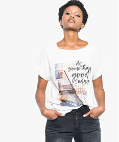 GEMO Tee-shirt coupe large imprimé sur lavant blanc chine