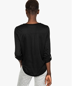 tee-shirt fluide pour femme avec manches longues retroussables noir6602201_3