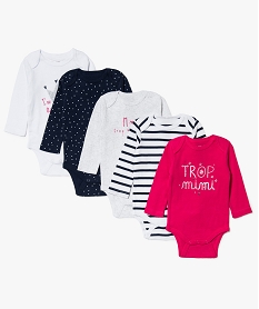 GEMO Lot de 5 bodies manches longues coloris variés coloris assortis