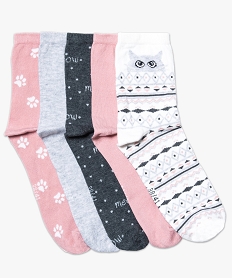 GEMO Lot de 5 paires de chaussettes mi-hautes Rose