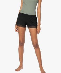 GEMO Short de nuit femme fluide avec finition dentelle Noir