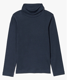 GEMO Tee-shirt garçon col roulé uni à manches longues en coton bio Bleu