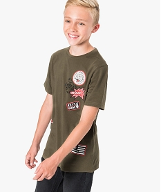 GEMO Tee-shirt garçon à manches courtes à imprimés stickers Vert