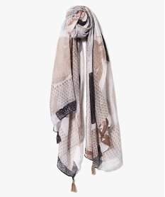 foulard a imprime geometrique et paillettes brun6792901_1