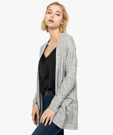 GEMO Gilet femme en maille chinée coupe longue porté ouvert Gris