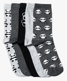 GEMO Lot de 5 paires de chaussettes panda coordonnées Gris
