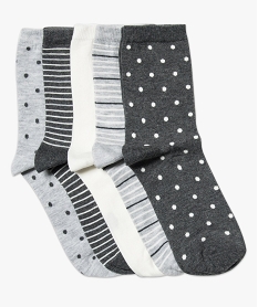 GEMO Lot de 5 paires de chaussettes à motifs assortis Gris