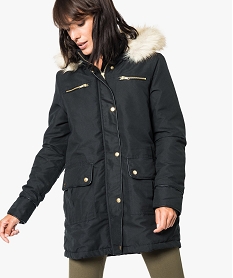 GEMO Parka pour femme avec capuche  et boutons dorés Noir