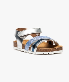 sandales fille bicolores effet metallise avec bride scratch bleu sandales et nu-pieds6903601_2