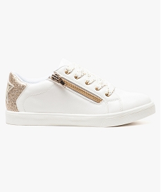 GEMO Baskets avec motifs dorés et double fermeture lacets + zip blanc standard