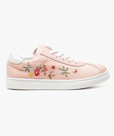 GEMO Baskets basses bi-matières avec broderies fleuries Rose