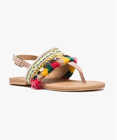 sandales a motifs ethniques pompons et breloques multicolore6931601_2