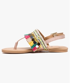 sandales a motifs ethniques pompons et breloques multicolore6931601_3