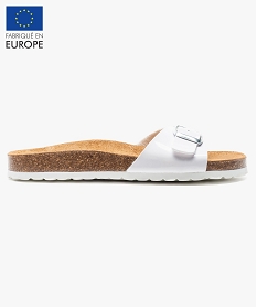 GEMO Mules femme unies avec  large bride à boucle ajustable blanc vif