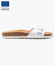 GEMO Mules femme unies avec  large bride à boucle ajustable Blanc