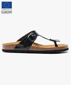 GEMO Mules femme à talon plat avec large bride en T unie noir chine