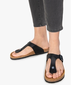 GEMO Mules femme à talon plat avec large bride en T unie noir standard