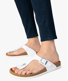 GEMO Mules femme à talon plat avec large bride en T unie blanc standard