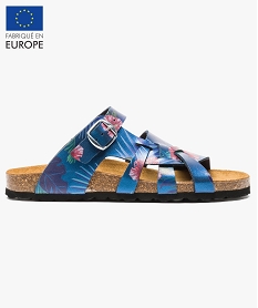 GEMO Nu-pieds semelle cuir motif floral Bleu