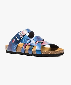 nu-pieds semelle cuir motif floral bleu sandales plates et nu-pieds6958401_2