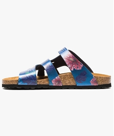 nu-pieds semelle cuir motif floral bleu sandales plates et nu-pieds6958401_3