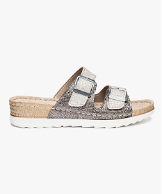 GEMO Nu-pieds confort femme avec dessus pailleté et boucles métalliques Gris