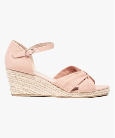 GEMO Sandales femme en toile avec talon compensé en corde jaune standard