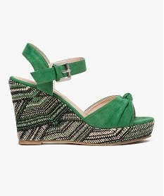 GEMO Nu-pieds en toile avec semelle compensée en raphia multicolore Vert