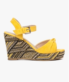 GEMO Nu-pieds en toile avec semelle compensée en raphia multicolore Jaune