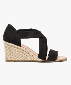 GEMO Nu-pieds en toile avec brides croisées et talon compensé en corde noir standard