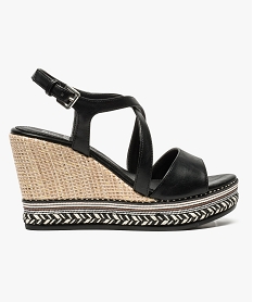 GEMO Nu-pieds à talon compensé en raphia et paillettes noir standard