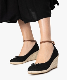 GEMO Ballerines femme en broderie anglaise à talon compensé en corde noir standard