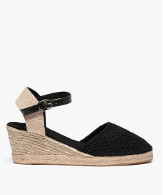 GEMO Espadrilles femme en crochet à talon compensé Noir