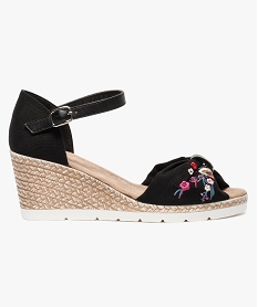 GEMO Sandales compensées broderie à motif floral noir standard