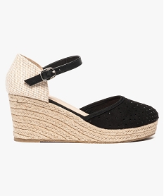 GEMO Espadrilles à talon compensé et strass Noir