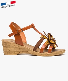 GEMO Sandales femme compensées avec fleur colorée en textile orange standard