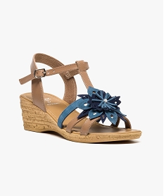 sandales femme compensees avec fleur coloree en textile bleu6986201_2