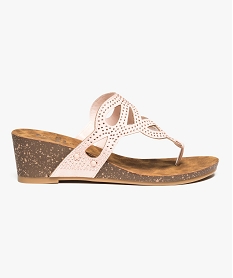 GEMO Sandales femme mules à talon compensé et strass Rose