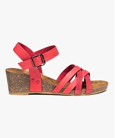 GEMO Sandales femme à talon compensé avec brides à motifs rouge standard