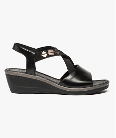 GEMO Sandales confort compensées en cuir à brides élastiquées noir standard