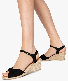 GEMO Sandales femme à talon compensé en corde noir standard