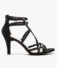 GEMO Nu-pieds avec brides tressées et clous dorés Noir