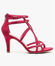 GEMO Nu-pieds avec brides tressées et clous dorés Rose